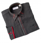 Preview: Edles schwarzes Designerhemd im Regular Fit mit farbigen Kontrasten und Button-Down-Kragen. Perfekt für Rockabilly, Retro und Tanz.
