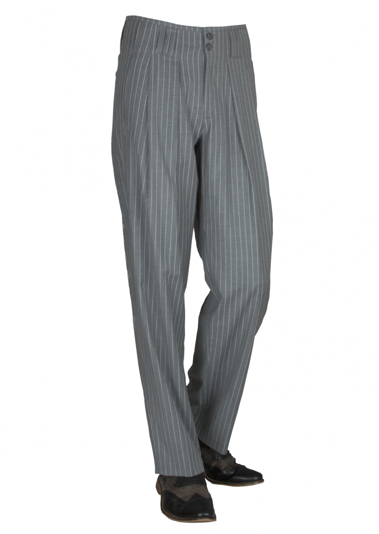 Gray Striped Pleated Trousers