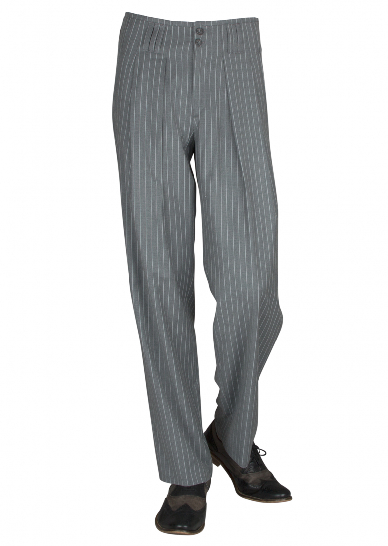 Gray Striped Pleated Trousers