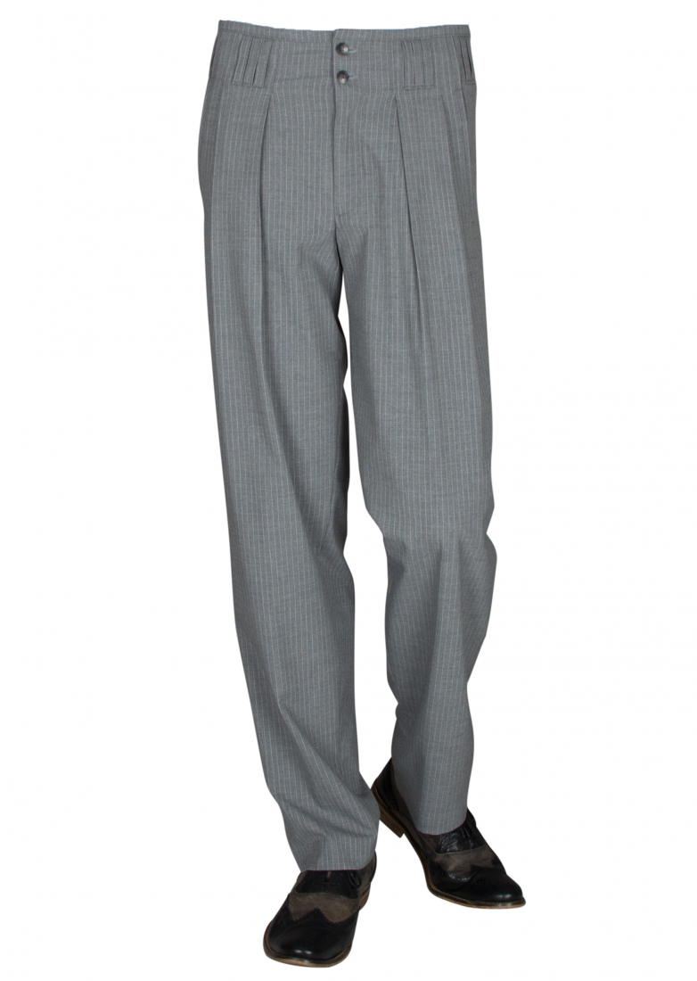 Gray Striped Pleated Trousers