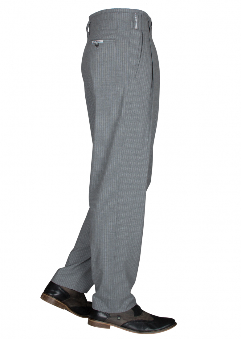 Gray Striped Pleated Trousers