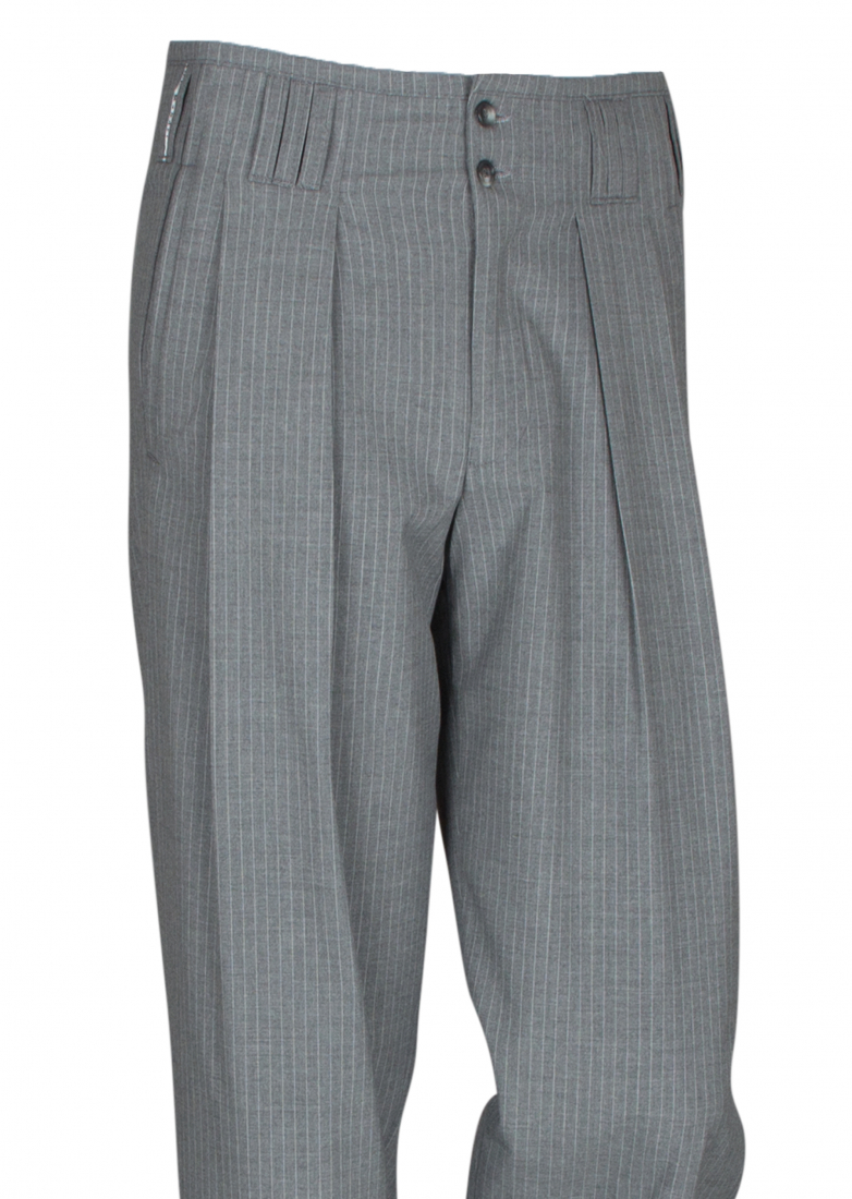 Gray Striped Pleated Trousers