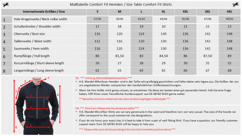 Measurement-Table Comfort-Fit