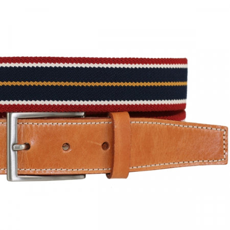 Stretchable textile belt with cow leather finishes