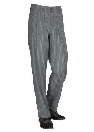 Gray Striped Pleated Trousers