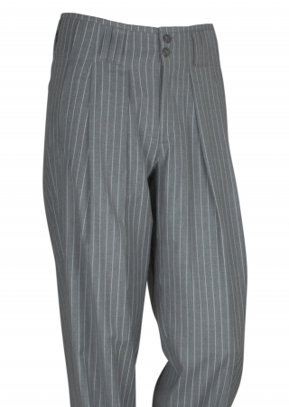 Gray Striped Pleated Trousers