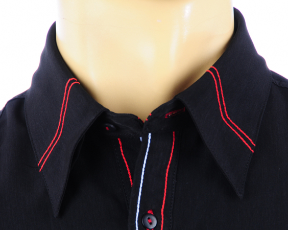 Edles schwarzes Designerhemd im Regular Fit mit farbigen Kontrasten und Button-Down-Kragen. Perfekt für Rockabilly, Retro und Tanz.