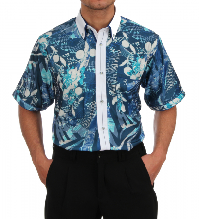Shirt blue colorful patterned
