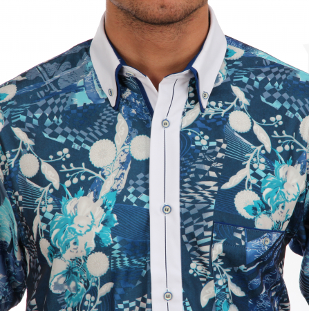 Shirt blue colorful patterned