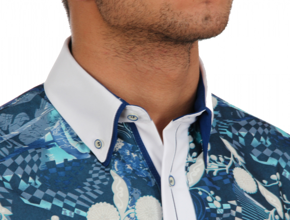 Shirt blue colorful patterned